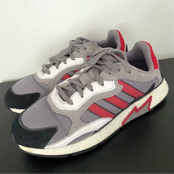 Adidas Tresc Run Grey Scarlet Red Core Black White EF0765 Athletic Sneak… - Picture 1 of 13